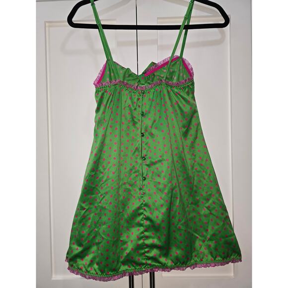 Victoria’s Secret Pout Y2K Green Pink Polka Dot Slip Dress – Size Small - Picture 6 of 12